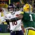 Green Bay Packers defensive end Micah Parsons (1) pressures Chicago Bears quarterback Caleb Williams (18) on Sunday, December 7, 2025, at Lambeau Field in Green Bay, Wis. The Packers defeated the Bears 28-21.