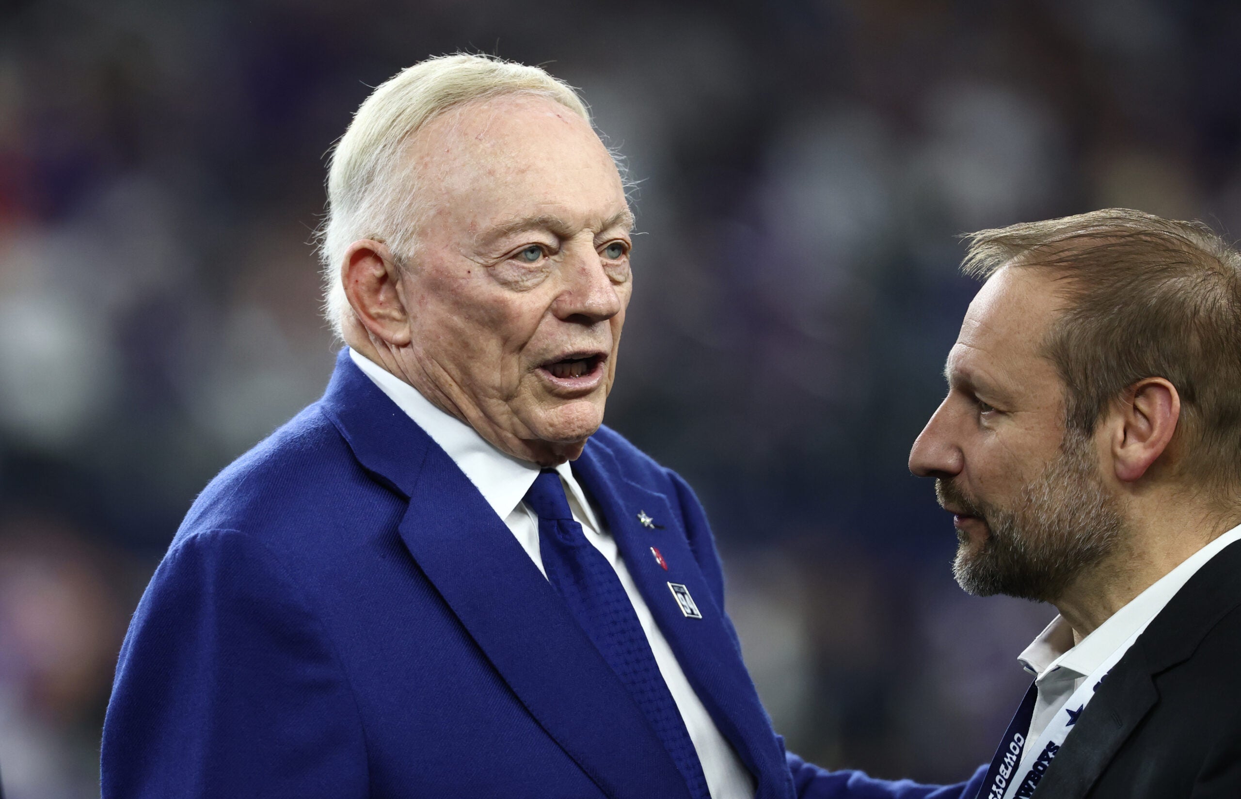 Dec 14, 2025; Arlington, Texas, USA; Dallas Cowboys owner Jerry Jones before a game against the Minnesota Vikings at AT&T Stadium.