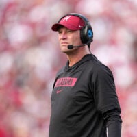 Jan 1, 2026; Pasadena, CA, USA; Alabama Crimson Tide head coach Kalen Deboer watches in the second half against the Indiana Hoosiers at the 2026 Rose Bowl and quarterfinal game of the College Football Playoff at Rose Bowl Stadium.