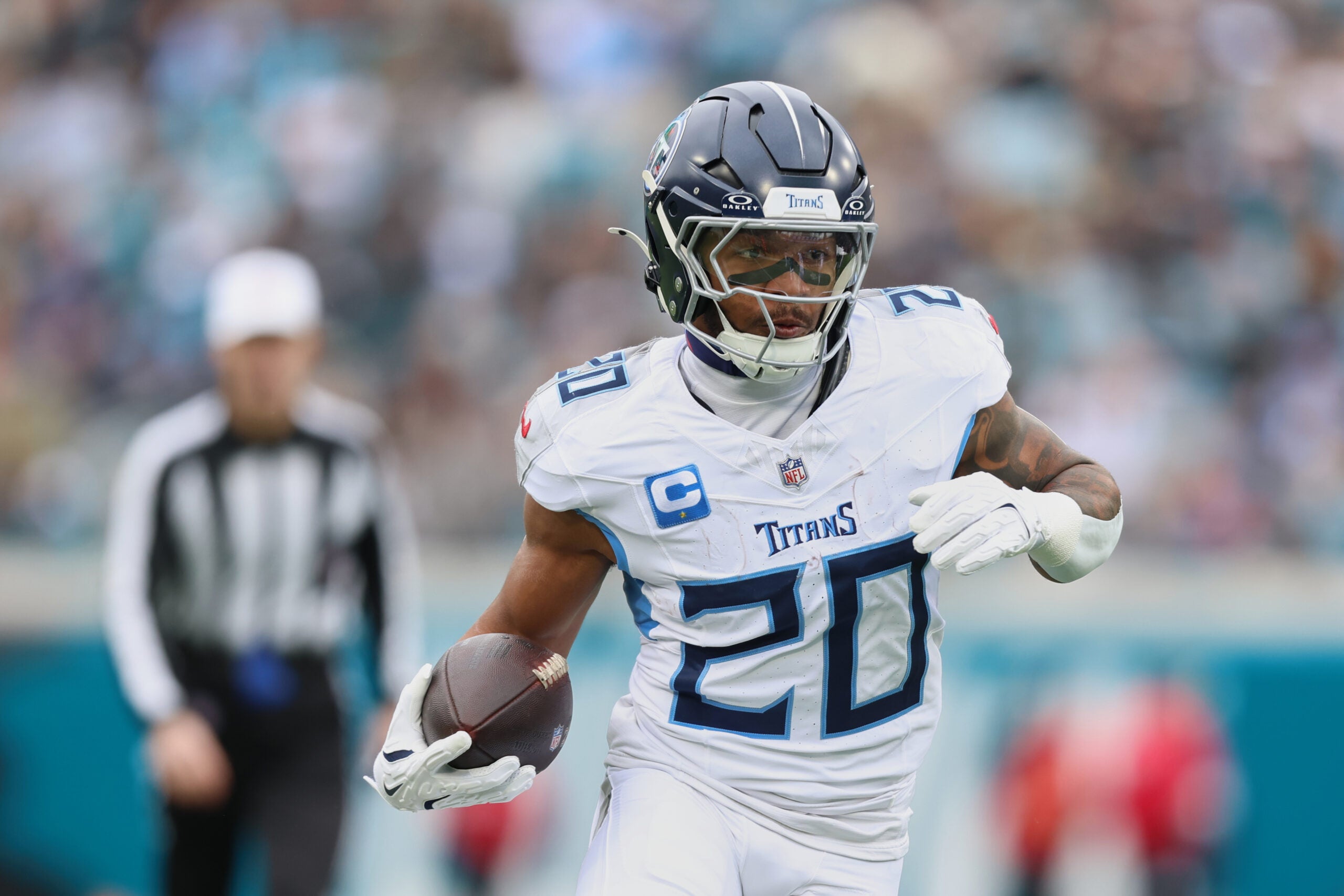 Tennessee Titans running backs Tony Pollard Tyjae Spears Nick Singleton