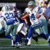 Jan 4, 2026; East Rutherford, New Jersey, USA; Dallas Cowboys quarterback Dak Prescott (4) hands the ball off to Dallas Cowboys running back Jaydon Blue (23) during the second quarter against the New York Giants at MetLife Stadium.