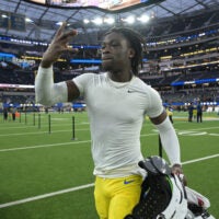 Jan 4, 2026; Inglewood, California, USA; Los Angeles Rams cornerback Derion Kendrick (21) leaves the field following a game against the Arizona Cardinals at SoFi Stadium.