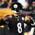 Jan 12, 2026; Pittsburgh, PA, USA; Pittsburgh Steelers quarterback Aaron Rodgers (8) warms up before an AFC Wild Card Round game against the Houston Texans at Acrisure Stadium.