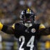 Jan 12, 2026; Pittsburgh, PA, USA; Pittsburgh Steelers cornerback Joey Porter Jr. (24) reacts after a play during the second half of an AFC Wild Card Round game against the Houston Texans at Acrisure Stadium.