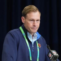 Feb 24, 2026; Indianapolis, IN, USA; Chicago Bears coach Ben Johnson speaks at the NFL Scouting Combine at the Indiana Convention Center.