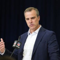 Feb 25, 2026; Indianapolis, IN, USA; NFL Network analyst Daniel Jeremiah speaks during the NFL Scouting Combine at the Indiana Convention Center.