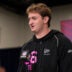 Feb 26, 2026; Indianapolis, IN, USA; Texas tight end Jack Endries (TE06) speaks to members of the media during the NFL Combine at the Indiana Convention Center.
