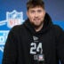 Feb 28, 2026; Indianapolis, IN, USA; Georgia offensive lineman Monroe Freeling (OL24) speaks to members of the media during the NFL Combine at the Indiana Convention Center.