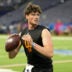 Feb 28, 2026; Indianapolis, IN, USA; Penn State quarterback Drew Allar (QB02) during the NFL Scouting Combine at Lucas Oil Stadium.