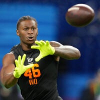 Feb 28, 2026; Indianapolis, IN, USA; Georgia wideout Colbie Young (WO46) during the NFL Scouting Combine at Lucas Oil Stadium.