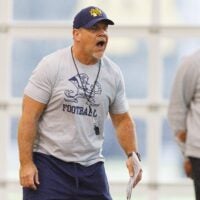 Defensive line coach Charlie Partridge during a Notre Dame football practice at Irish Athletic Center on Wednesday, April 8, 2026, in South Bend.