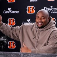 Newly signed Cincinnati Bengals defense tackle Dexter Lawrence speaks in a press conference for the first time since joining the team at Paycor Stadium in Cincinnati on Monday, April 20, 2026.