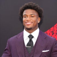 Apr 23, 2026; Pittsburgh, PA, USA;Ohio State Buckeyes defensive back Caleb Downs poses on the red carpet before the 2026 NFL Draft at Point State Park.
