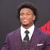 Apr 23, 2026; Pittsburgh, PA, USA;Ohio State Buckeyes defensive back Caleb Downs poses on the red carpet before the 2026 NFL Draft at Point State Park.