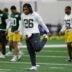 Green Bay Packers Damien Martinez (26) stretches during rookie minicamp Friday, May 1 2026, at the Don Hutson Center in Green Bay, Wisconsin.