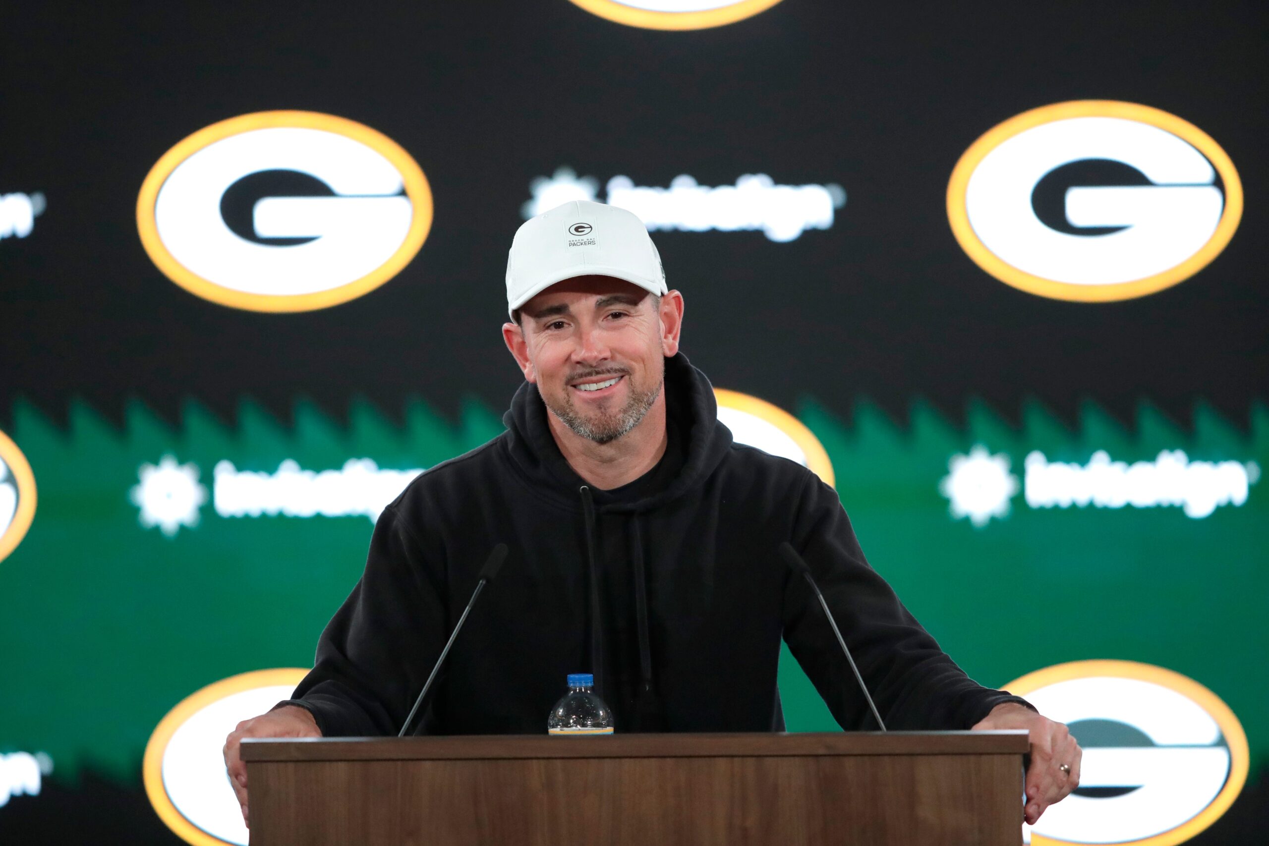 Green Bay Packers head coach Matt LaFleur speaks following rookie minicamp Friday, May 1 2026, at Lambeau Field in Green Bay, Wisconsin.