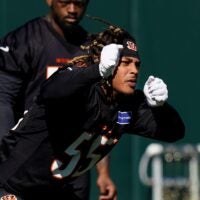Bengals defensive end Cashius Howell (55) runs through a drill during a rookie mini camp workout at the Bengals practice facility in downtown Cincinnati on Friday, May 8, 2026.