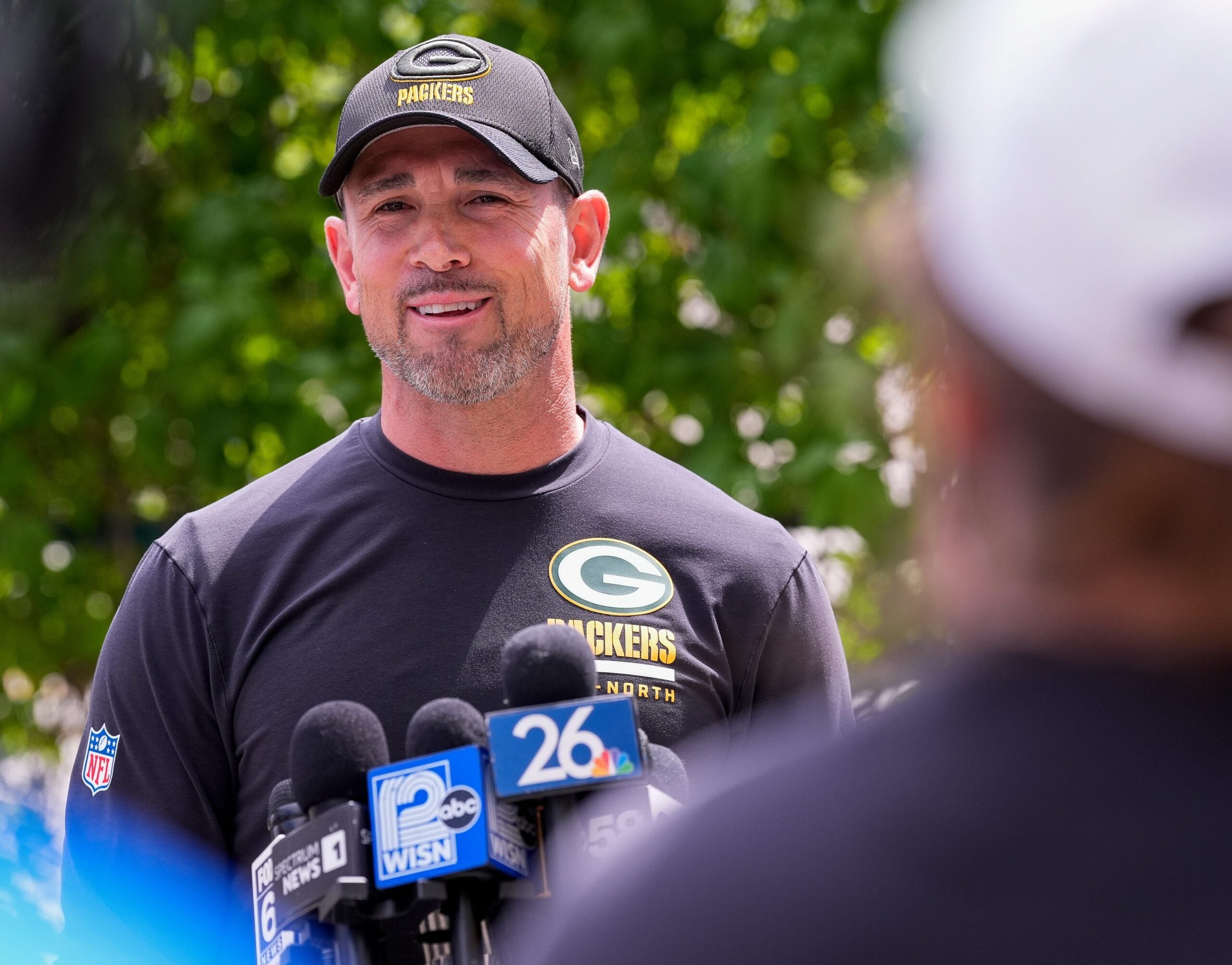 Green Bay Packers head coach Matt LaFleur speaks to the media before practice on Wednesday, May 26, 2026, at the Don Hutson Center in Ashwaubenon, Wis.