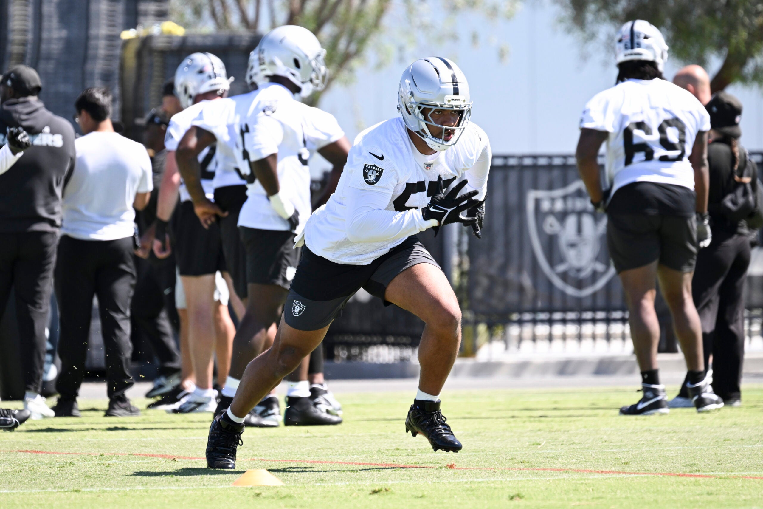 Las Vegas Raiders OTAs practice players missing taron Johnsoin Nakobe Dean Jermod McCoy