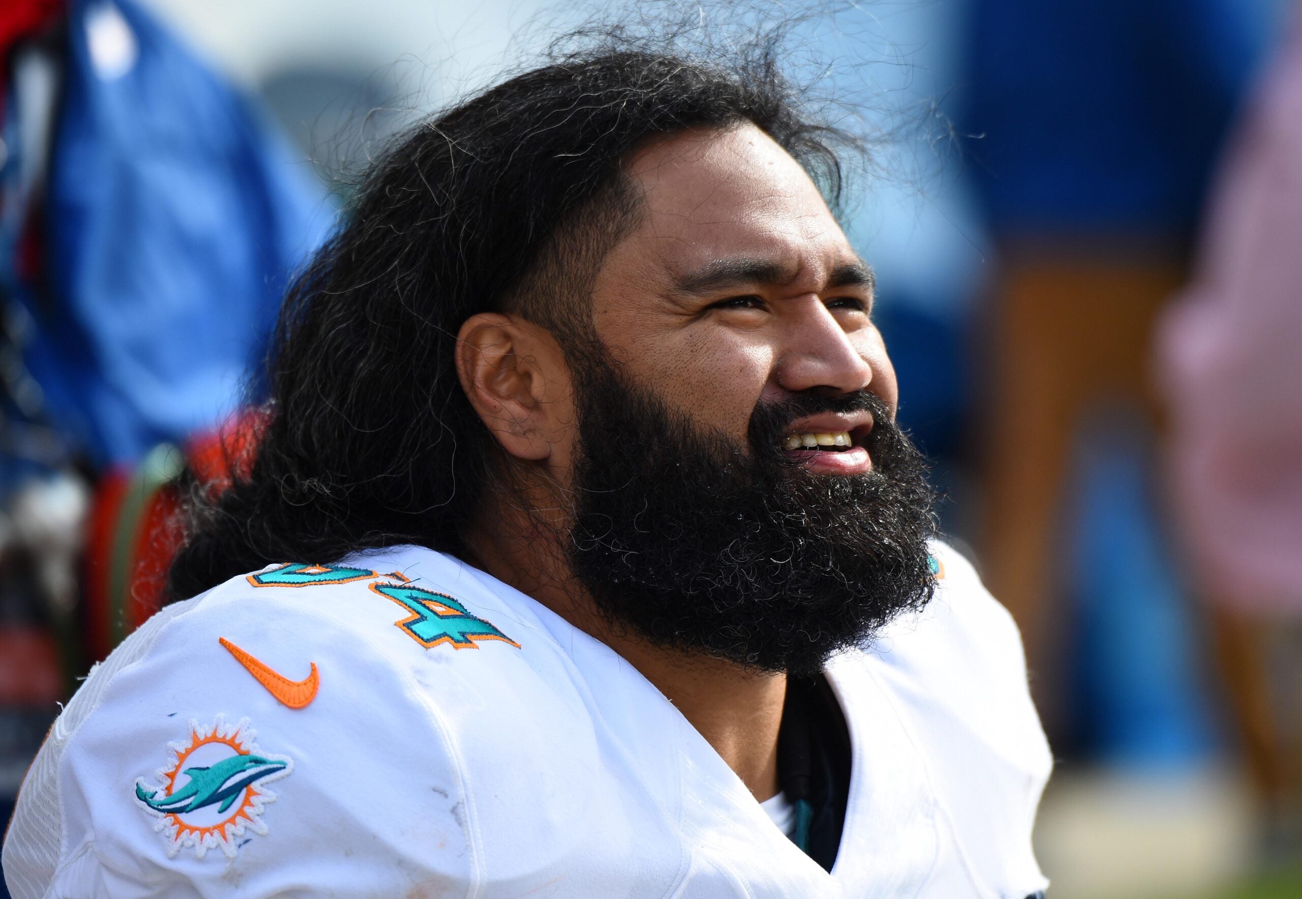 Oct 19, 2014; Chicago, IL, USA; Miami Dolphins center Samson Satele (64) during the second half at Soldier Field. Miami Dolphins defeat the Chicago Bears 27-14.