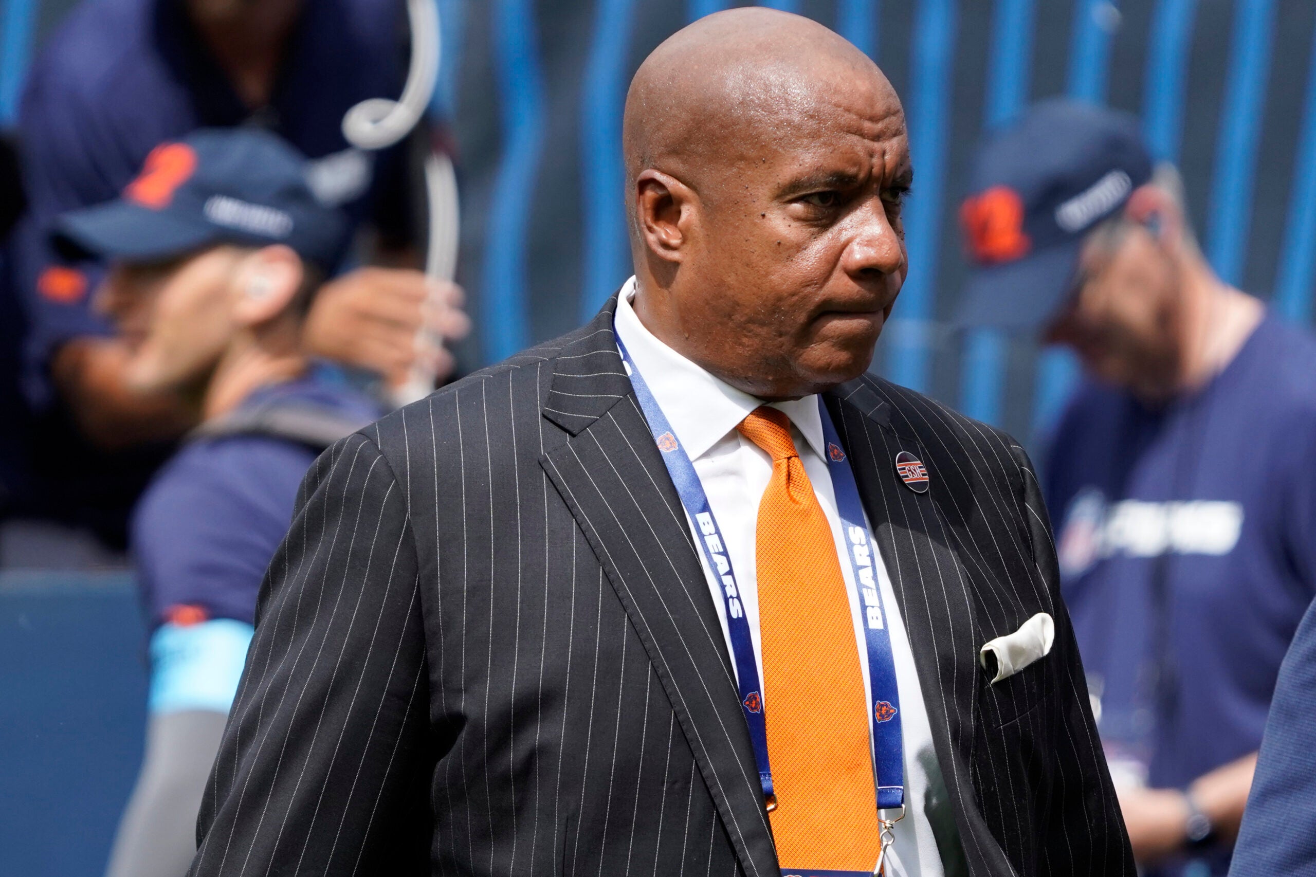 Aug 17, 2024; Chicago, Illinois, USA; Chicago Bears President Kevin Warren on the field before the game against the Cincinnati Bengals at Soldier Field.