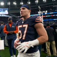 Oct 13, 2024; London, United Kingdom; Chicago Bears linebacker Jack Sanborn (57) after an NFL International Series game at Tottenham Hotspur Stadium.