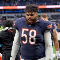Oct 13, 2024; London, United Kingdom; Chicago Bears offensive tackle Darnell Wright (58) after an NFL International Series game at Tottenham Hotspur Stadium.