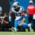 Carolina Panthers running back Trevor Etienne (23) returns a kickoff during the second quarter of an NFL football matchup at EverBank Stadium, Sunday, Sept. 7, 2025 in Jacksonville, Fla.