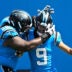 Sep 21, 2025; Charlotte, North Carolina, USA; Carolina Panthers quarterback Bryce Young (9) celebrates with guard Damien Lewis (68) after scoring a touchdown in the first quarter at Bank of America Stadium.