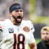 Sep 28, 2025; Paradise, Nevada, USA; Chicago Bears quarterback Caleb Williams (18) celebrates after the game against the Las Vegas Raiders at Allegiant Stadium.