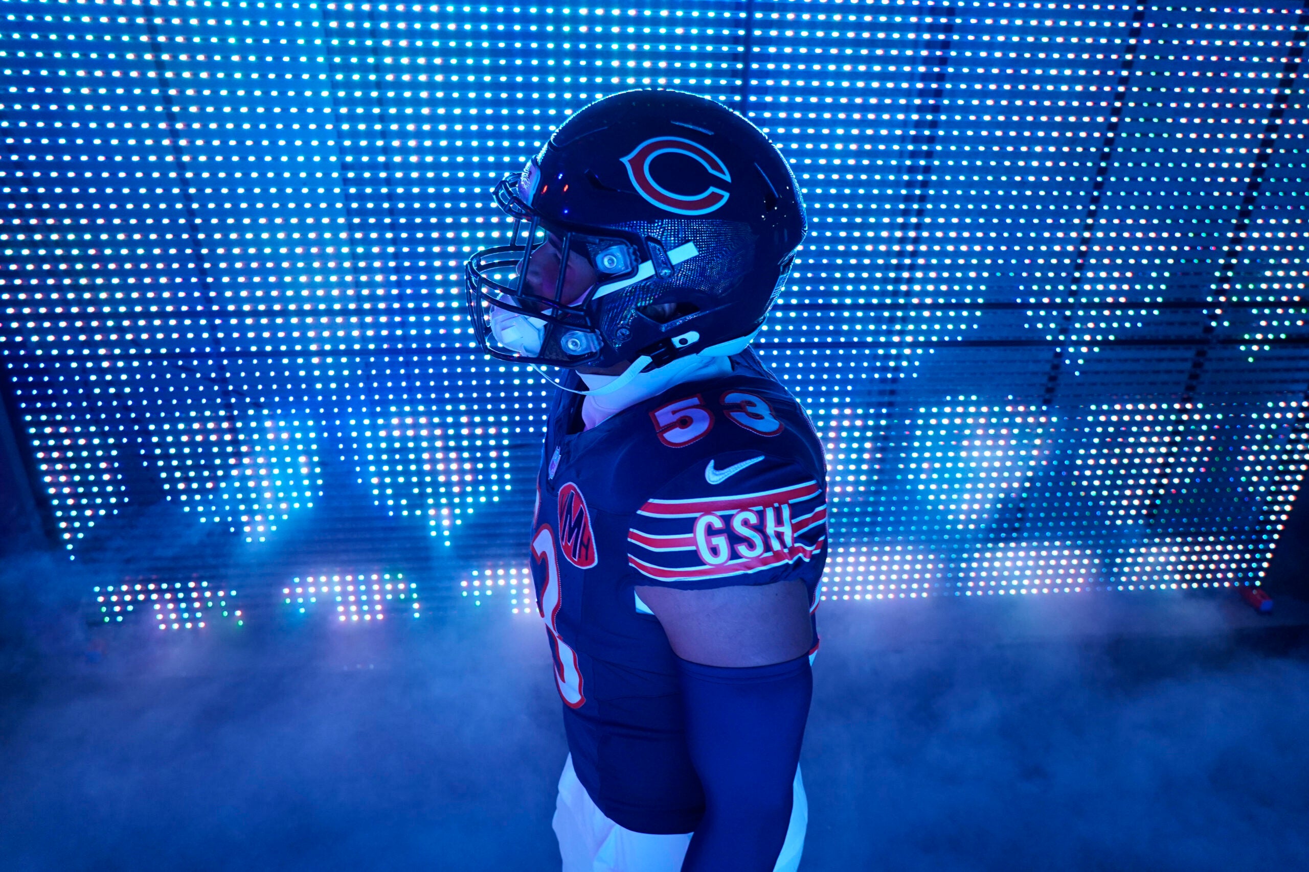 Oct 19, 2025; Chicago, Illinois, USA; Chicago Bears linebacker T.J. Edwards (53) walks in the players tunnel before the game against the New Orleans Saints at Soldier Field.