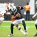 Nov 23, 2025; Paradise, Nevada, USA; Cleveland Browns linebacker Devin Bush (30) sacks Las Vegas Raiders quarterback Geno Smith (7) in the first half at Allegiant Stadium.