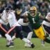 Green Bay Packers defensive end Micah Parsons (1) and linebacker Quay Walker (7) pressure Chicago Bears quarterback Caleb Williams (18) on Sunday, December 7, 2025, at Lambeau Field in Green Bay, Wis. The Packers defeated the Bears 28-21. Wm.