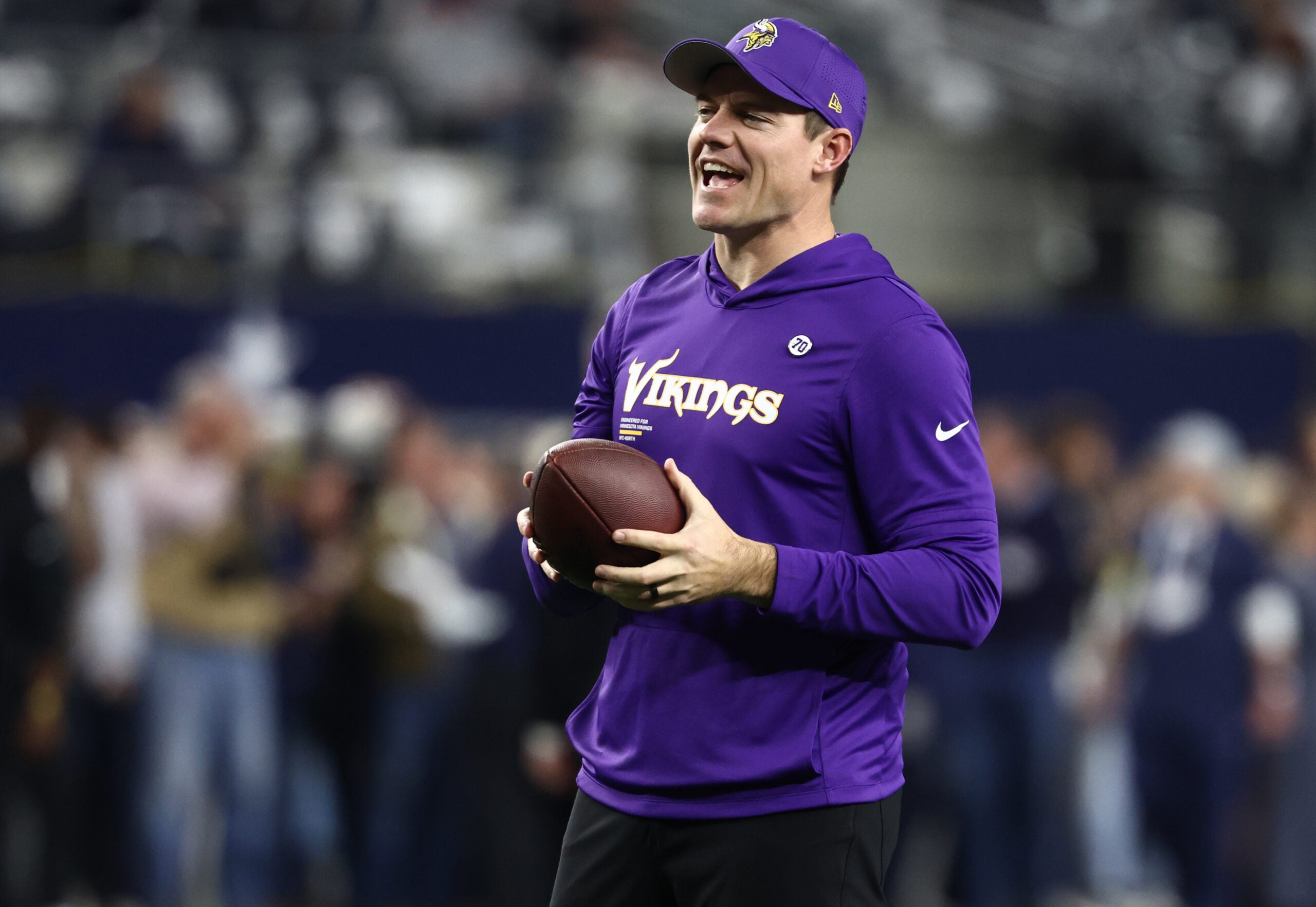 Dec 14, 2025; Arlington, Texas, USA; Minnesota Vikings head coach Kevin O'Connell before a game against the Dallas Cowboys at AT&T Stadium.