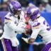 Minnesota Vikings quarterback J.J. McCarthy (9) gives the ball too Minnesota Vikings running back Zavier Scott (36) during a game against the New York Giants at MetLife Stadium, Dec 21, 2025, East Rutherford, NJ, USA