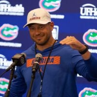 Florida head football coach Jon Sumrall speaks during a press conference after spring practice at Sanders Practice Fields in Gainesville, FL on Tuesday, March 24, 2026.