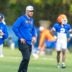 Florida head football coach Jon Sumrall reacts during spring practice at Sanders Practice Fields in Gainesville, FL on Tuesday, March 24, 2026.