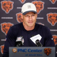 Jun 9, 2026; Lake Forest, IL, USA; Chicago Bears head coach Ben Johnson speaks during Minicamp at Halas Hall.