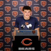 Jun 9, 2026; Lake Forest, IL, USA; Chicago Bears tight end Colston Loveland speaks during Minicamp at Halas Hall.