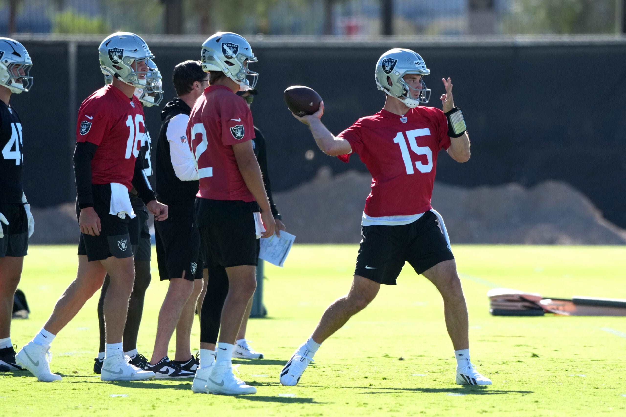 Las Vegas Raiders quarterback Fernando Mendoza at OTAs Mandatory Minicamp