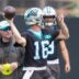 Jun 9, 2026; Charlotte, NC, USA; Carolina Panthers quarterback Haynes King (16) throws during the first day of mini camp at Bank of America Stadium practice facility.