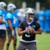 Jun 9, 2026; Charlotte, NC, USA; Carolina Panthers quarterback Bryce Young (9) looks for his receiver during the first day of mini camp at Bank of America Stadium practice facility.