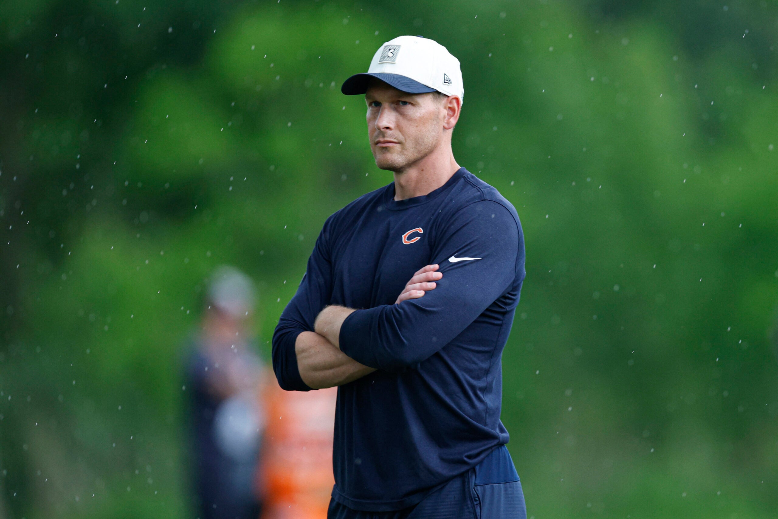 Jun 11, 2026; Lake Forest, IL, USA; Chicago Bears head coach Ben Johnson looks on during Minicamp at Halas Hall.