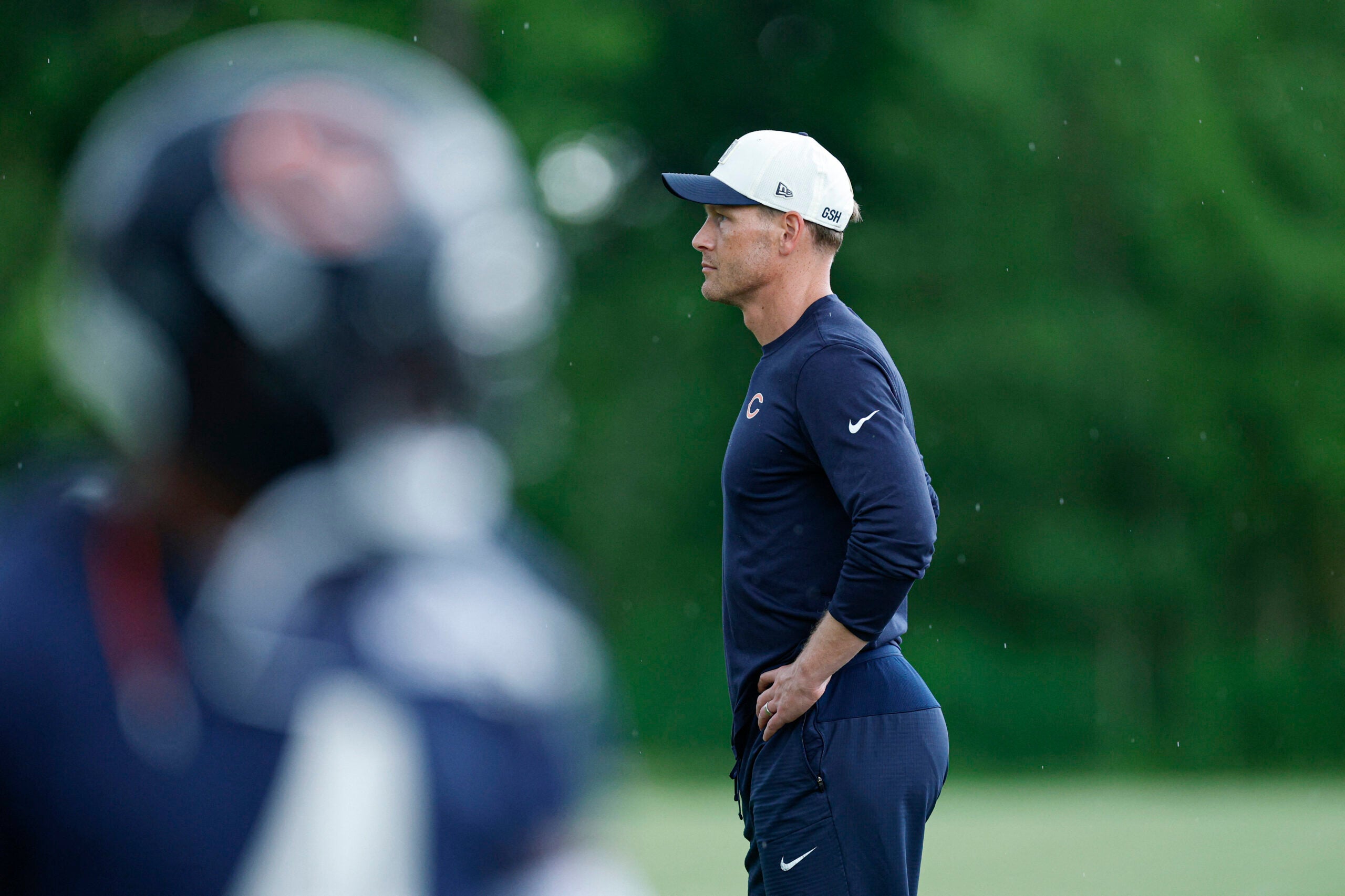 Jun 11, 2026; Lake Forest, IL, USA; Chicago Bears head coach Ben Johnson looks on during Minicamp at Halas Hall.