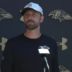 Baltimore Ravens offensive coordinator Declan Doyle speaks with reporters.