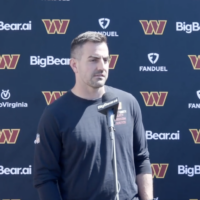 David Blough talks with reporters ahead of Commanders OTAs.