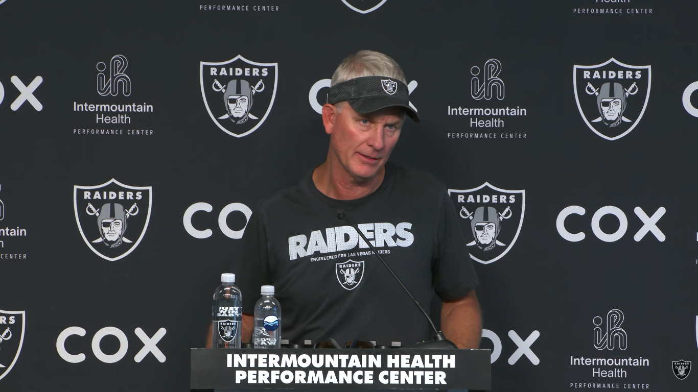 Las Vegas Raiders Assistant Head Coach Mike McCoy talking about Nakobe Dean's absence at OTAs and Mandatory Minicamp