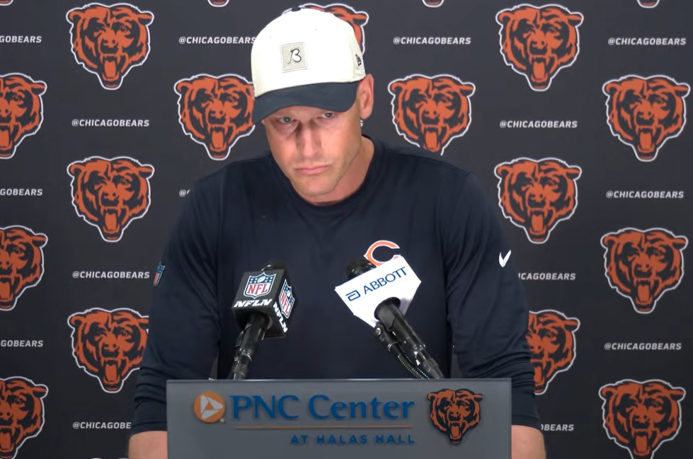Chicago Bears head coach Ben Johnson speaks with reporters at Mandatory Minicamp.