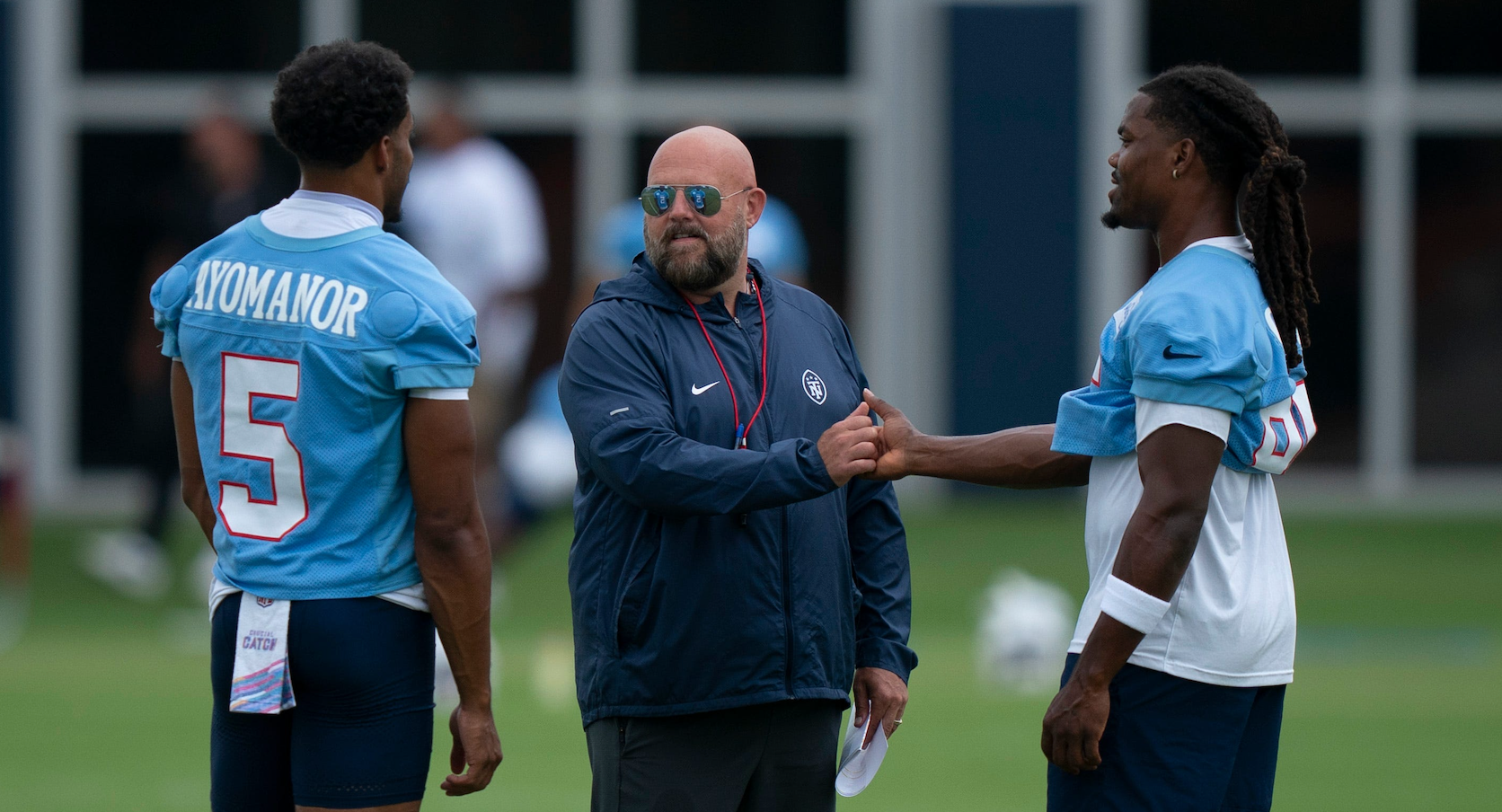 Tennessee Titans wide receivers Carnell Tate K.J. Osborn Bryce Oliver Calvin Ridley