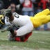 Nov 18, 2006; Columbus, OH, USA; Michigan Wolverines receiver (86) Mario Manningham stretches for the endzone after a catch against Ohio State Buckeyes cornerback (14) Antonio Smith in the first quarter at Ohio Stadium.